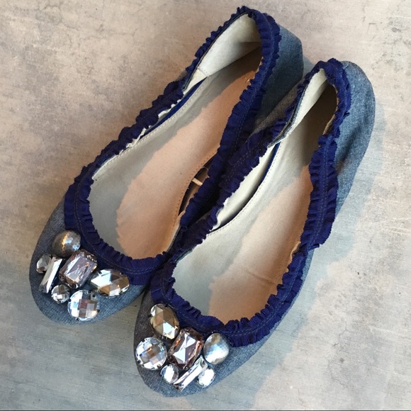 GAP Shoes - EUC Gap Gemstone Embellished Chambray Ruffle Flats